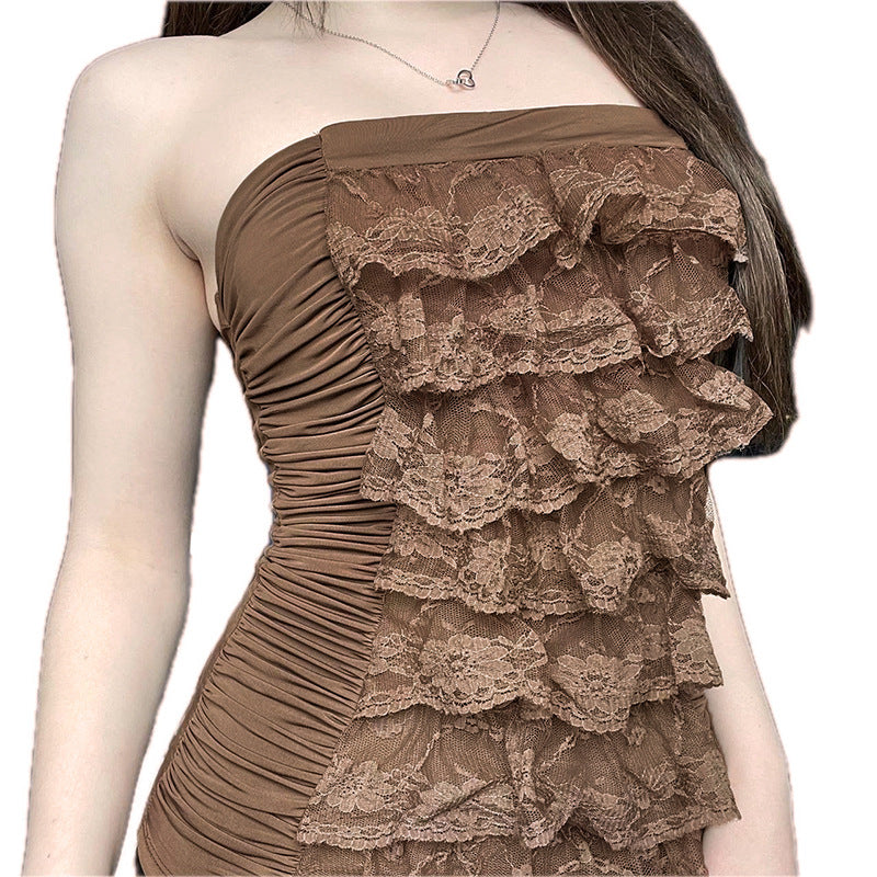 Damen lässiges Rüschentop mit eleganter Spitzendetail-Echo Archiv