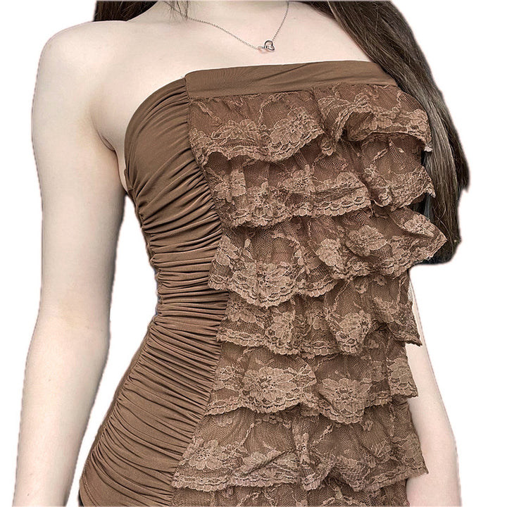 Damen lässiges Rüschentop mit eleganter Spitzendetail-Echo Archiv