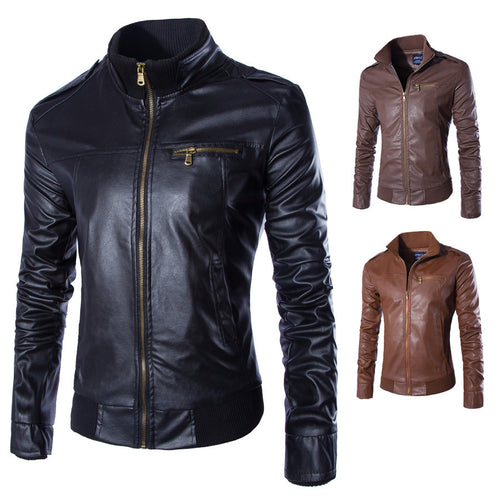 Herren modische Kunstlederjacke mit Reißverschluss und festem Kragen Echoarchiv