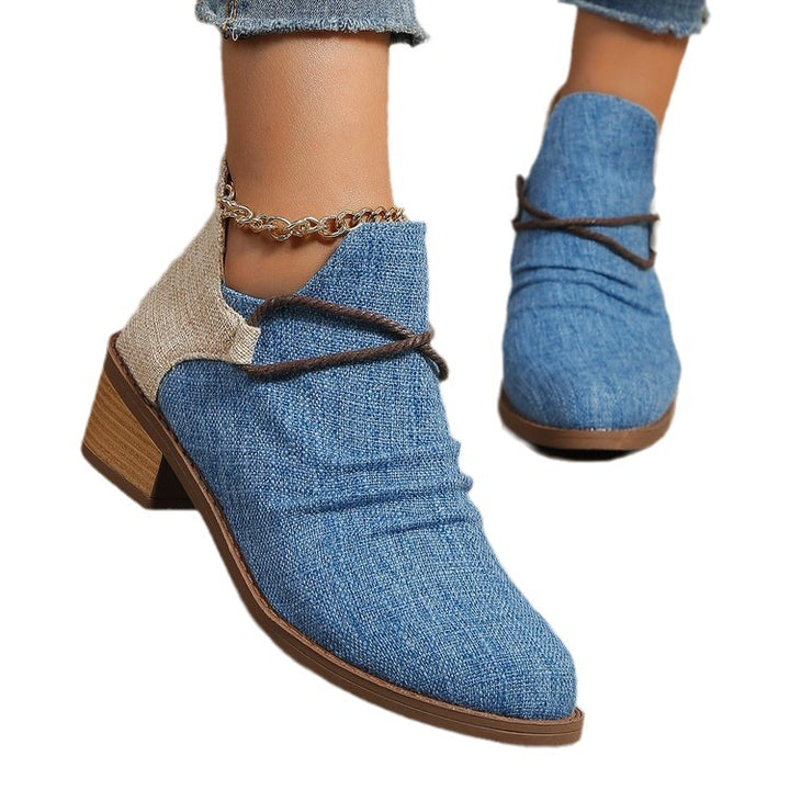 Damen Kurzstiefelette mit Leoparden-Print, Canvas-Obermaterial, dekorativem Flechtriemen und niedrigem Blockabsatz Echo Archiv