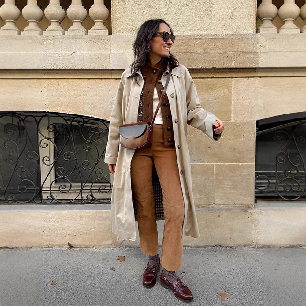 Damen Maxilanger Trenchcoat mit Karofutter, weitem Fall & klassischer Knopfleiste Echoarchiv