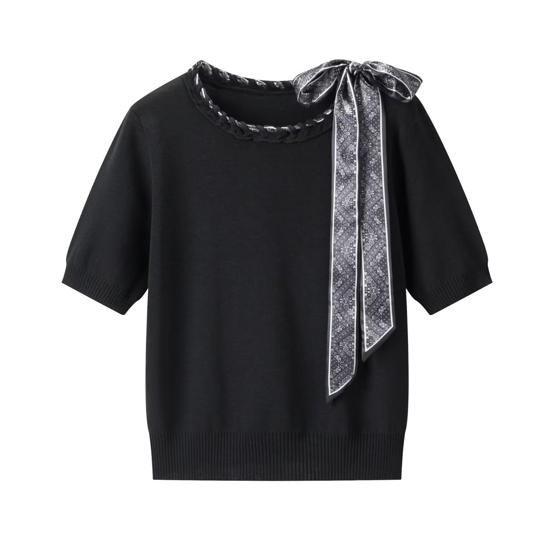 Damen Kurzarmpullover mit dekorativem Halsband und stylischem Schleifendetail Echo Archiv