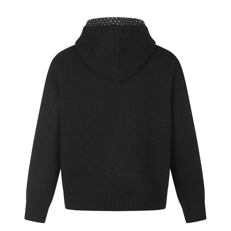 Damen Zip-Kapuzen-Strickjacke mit gepunkteter Kapuzenfütterung und Sternchen-Stickerei Echoarchiv
