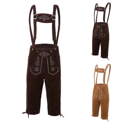 Herren nan traditionelle Wildleder Lederhose mit bestickten Trägern und Kniebund Echo Archiv