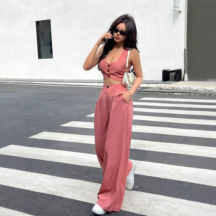 Damen Zweiteiliges Set mit tailliertem Top und weiten Hosen Echo Archiv