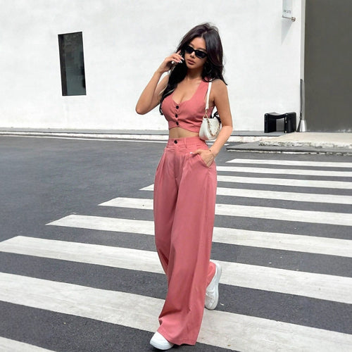 Damen Zweiteiliges Set mit tailliertem Top und weiten Hosen Echo Archiv