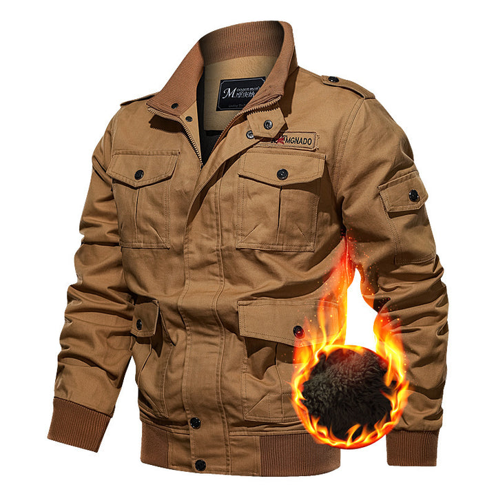 Herren nan winddichte Canvas-Militärjacke mit Teddyfutter, multiplen Klapp- und Reißverschlusstaschen sowie geripptem Saum Echo Archiv