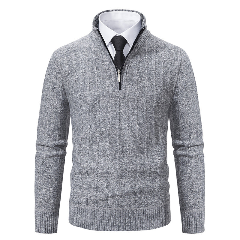 Herren nan Halbzip-Strickpullover mit strukturierter Zopfoptik, wärmendem Stehkragen und schmaler Silhouette Echo Archiv