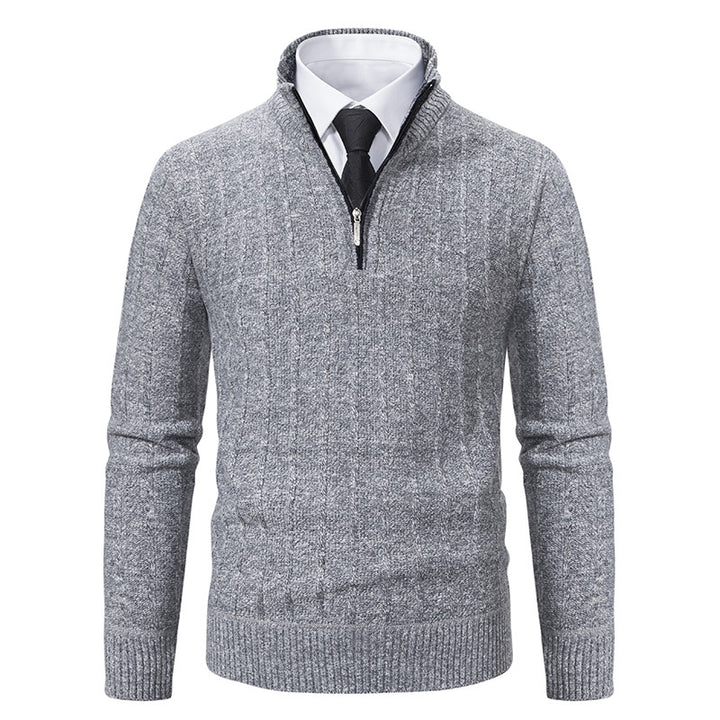 Herren nan Halbzip-Strickpullover mit strukturierter Zopfoptik, wärmendem Stehkragen und schmaler Silhouette Echo Archiv
