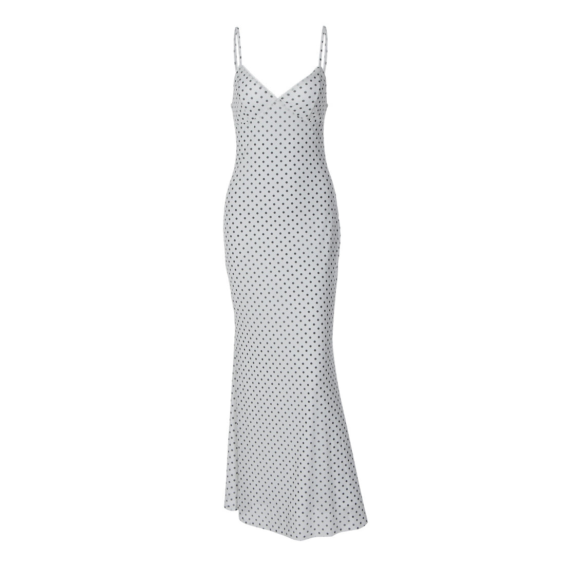 Damen Elegantes Maxikleid mit zartem Punktedesign und Spaghetti-Trägern – Valéora