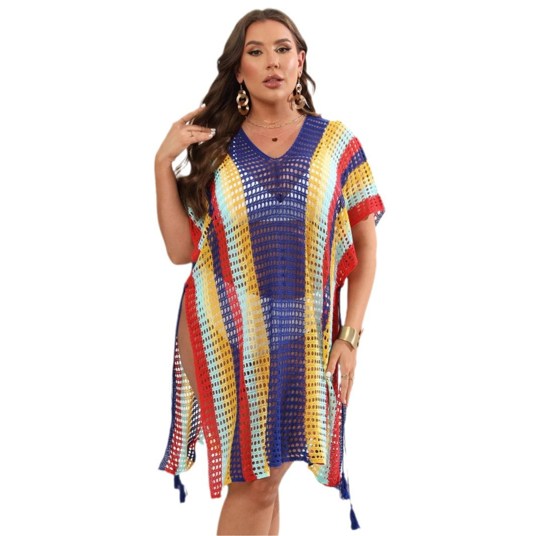 Damen luftiger Häkel-Strandponcho mit modischen Fransen Echo Archiv