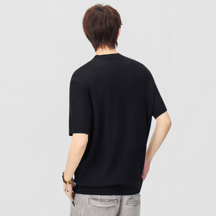 Herren Kurzarm-Strickshirt mit strukturierter Waffeloptik und V-Notch-Kragen Echo Archiv