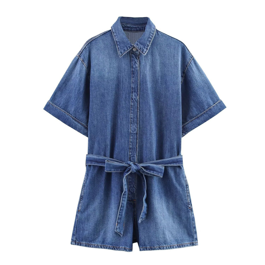 Damen Jeanshemdkleid mit elegantem Gürtel und kurzen Ärmeln Echo Archiv