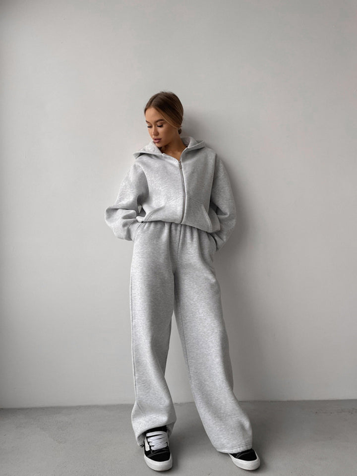 Damen Oversize-Zip-Hoodie mit hochtaillierter Wide-Leg-Sweathose – Auréline