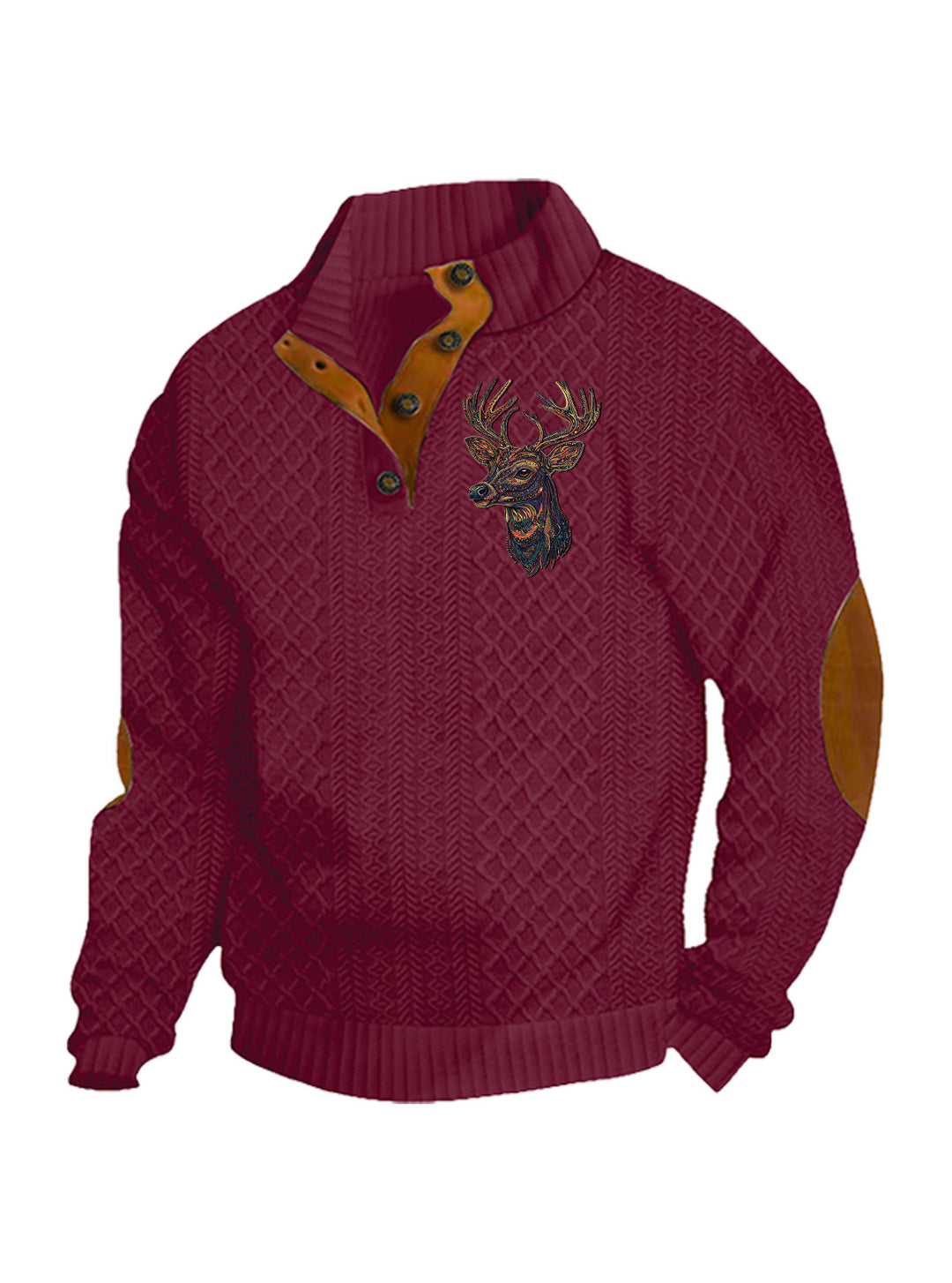 Herren nan Heritage-Strukturpullover mit Stehkragen Lederimitat-Besatz Ellenbogen-Patches und Halbknopfleiste Echo Archiv