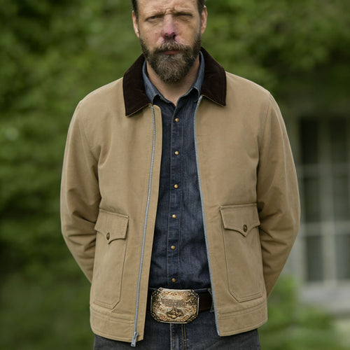 Herren robuste Canvas-Fieldjacke mit Cordkragen und aufgesetzten Pattentaschen Echoarchiv