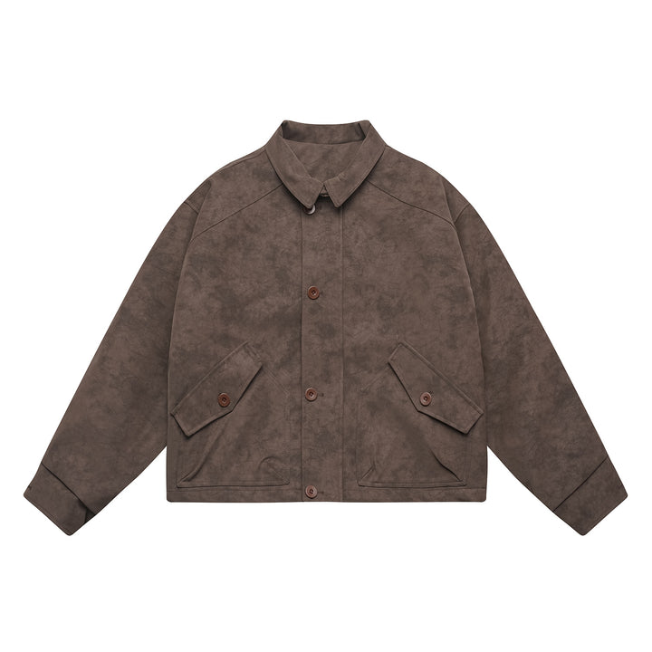 Herren Kurz geschnittener Suede‑Optik Blouson mit aufgesetzten Klappentaschen und Hemdkragen Echoarchiv