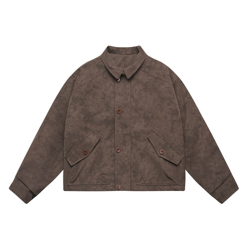 Herren Kurz geschnittener Suede‑Optik Blouson mit aufgesetzten Klappentaschen und Hemdkragen Echoarchiv