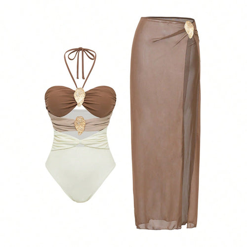 Damen Luxuriöser Badeanzug mit elegantem Überrock Echo Archiv