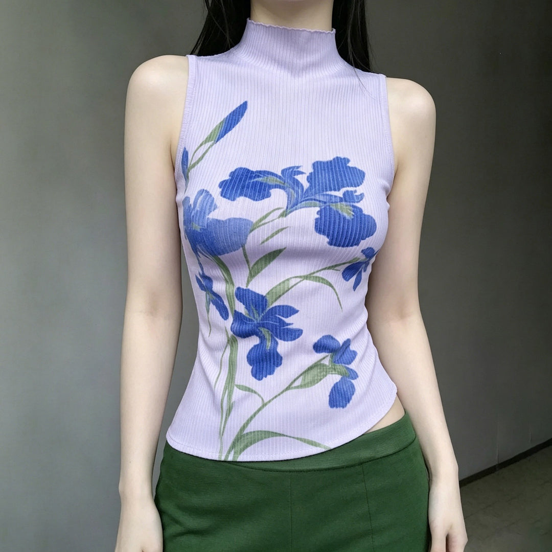Damen ärmelloses Oberteil mit floralem Druck und elegantem Stehkragen Echo Archiv