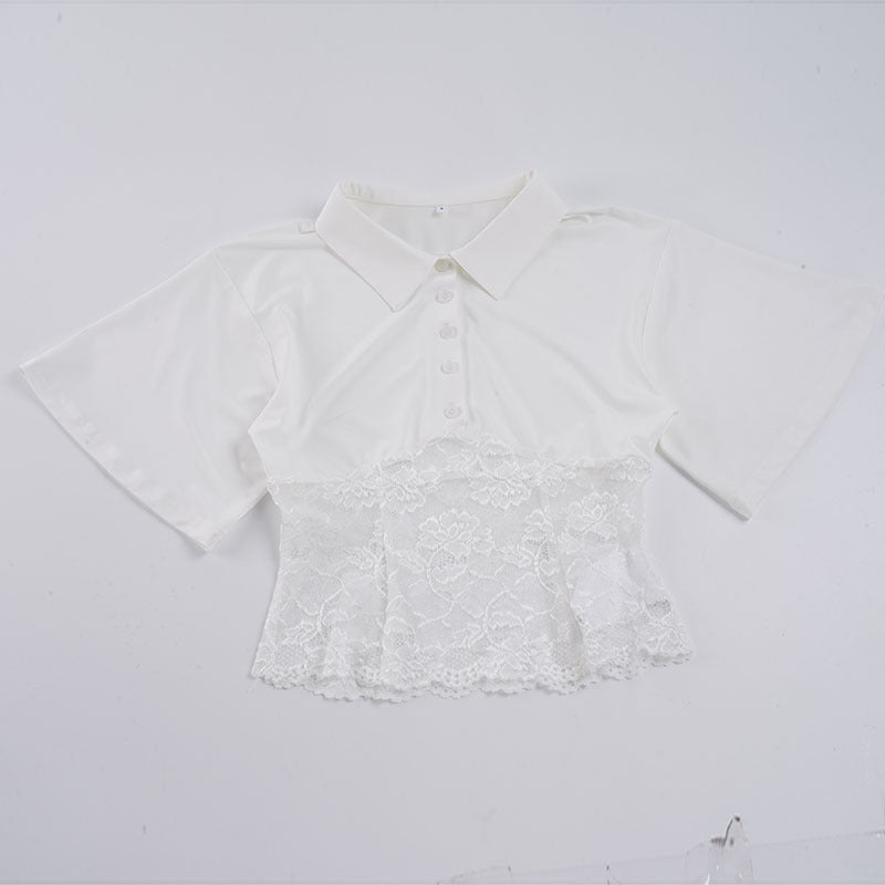 Damen elegantes Poloshirt mit Spitze und Kurzarm Echo Archiv