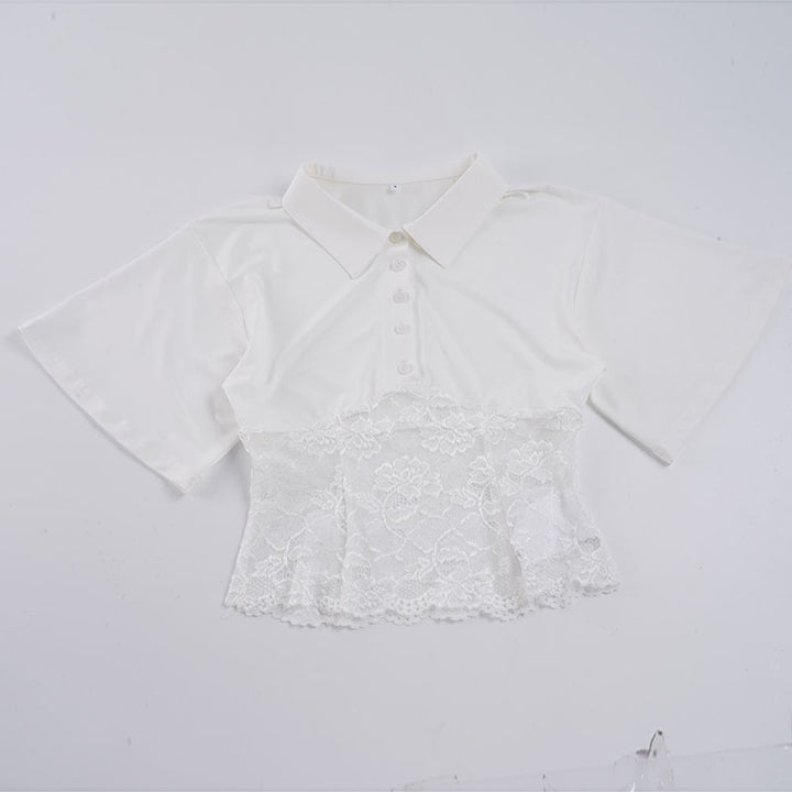 Damen elegantes Poloshirt mit Spitze und Kurzarm Echo Archiv