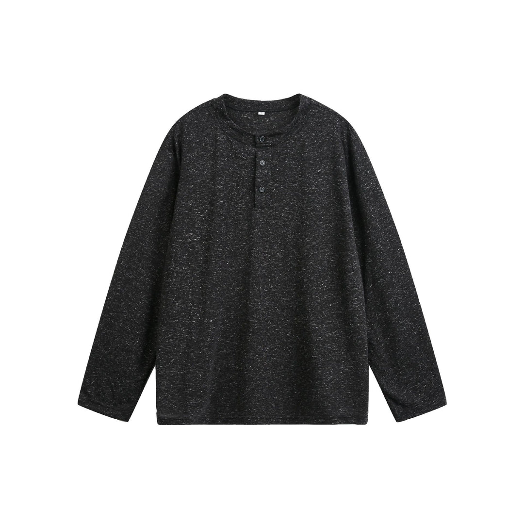 Unisex Meliertes Baumwoll-Henleyshirt im Oversize-Look mit kurzer Knopfleiste Echoarchiv