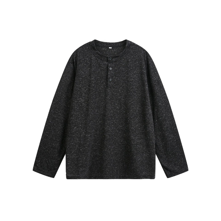 Unisex Meliertes Baumwoll-Henleyshirt im Oversize-Look mit kurzer Knopfleiste Echoarchiv