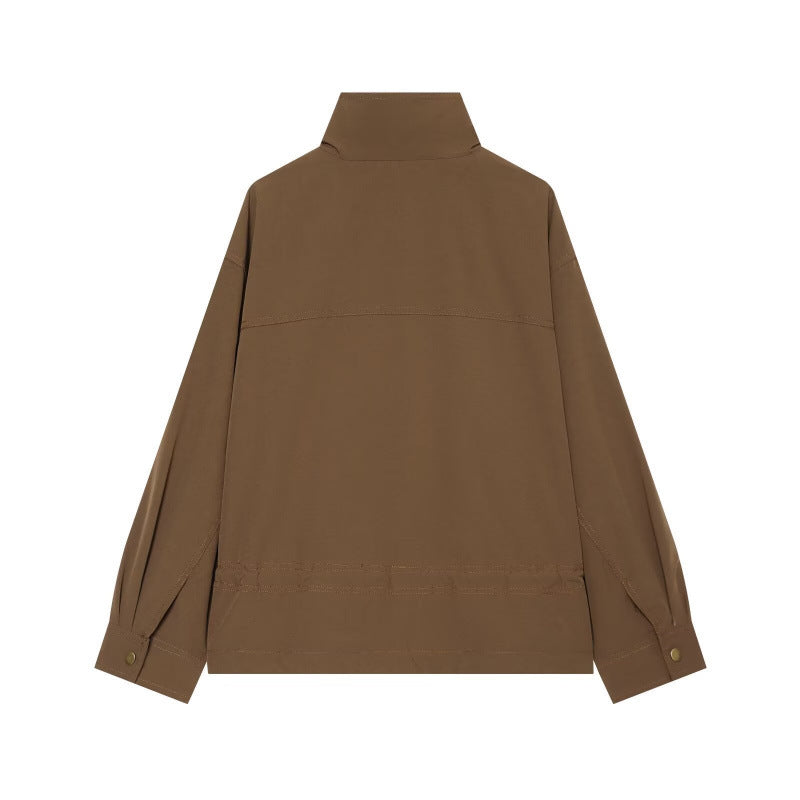 Damen Leichte Fieldjacke mit Stehkragen, Tunnelzugtaillierung und verdeckter Druckknopfleiste Echo Archiv