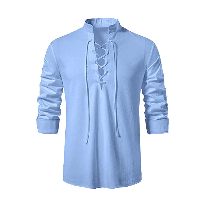 Herren lässiges Langarmshirt mit innovativer Schnürung und modernem Stehkragen Echoarchiv