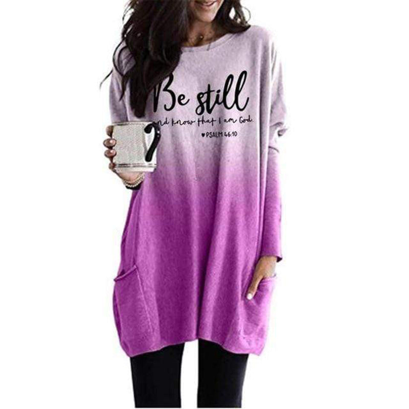 Damen Oversize Druck Tunika mit Rundhalsausschnitt, Seitentaschen und Ombre-Gradient-Druce – Avérine