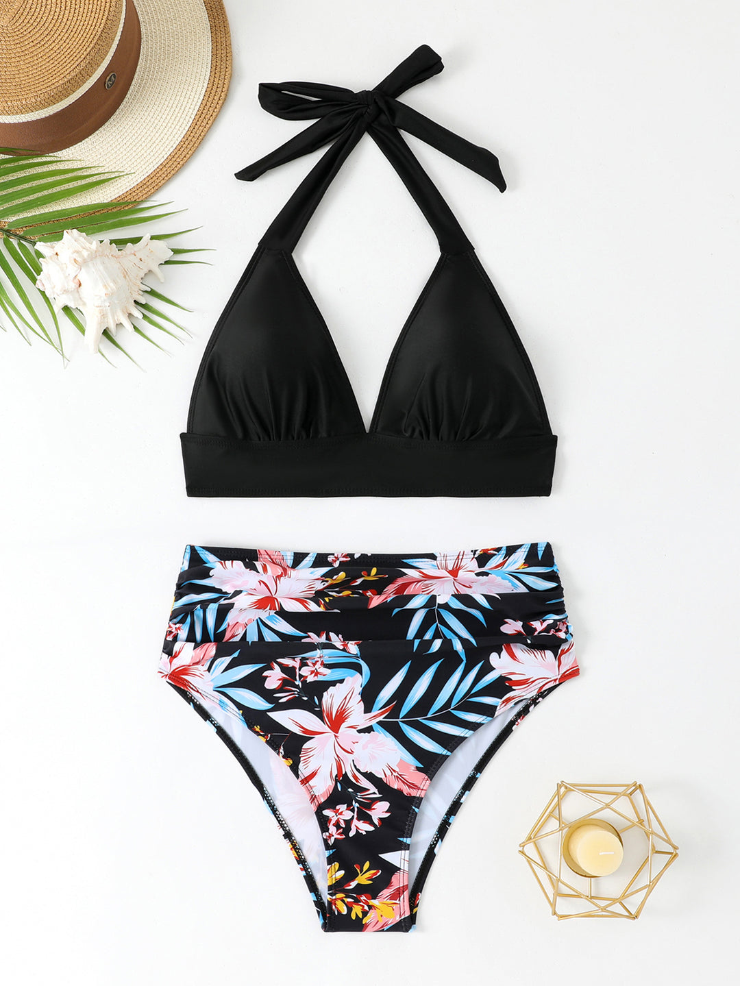 Damen Hochtailliertes Triangel-Bikini-Set mit floralem Design Echo Archiv