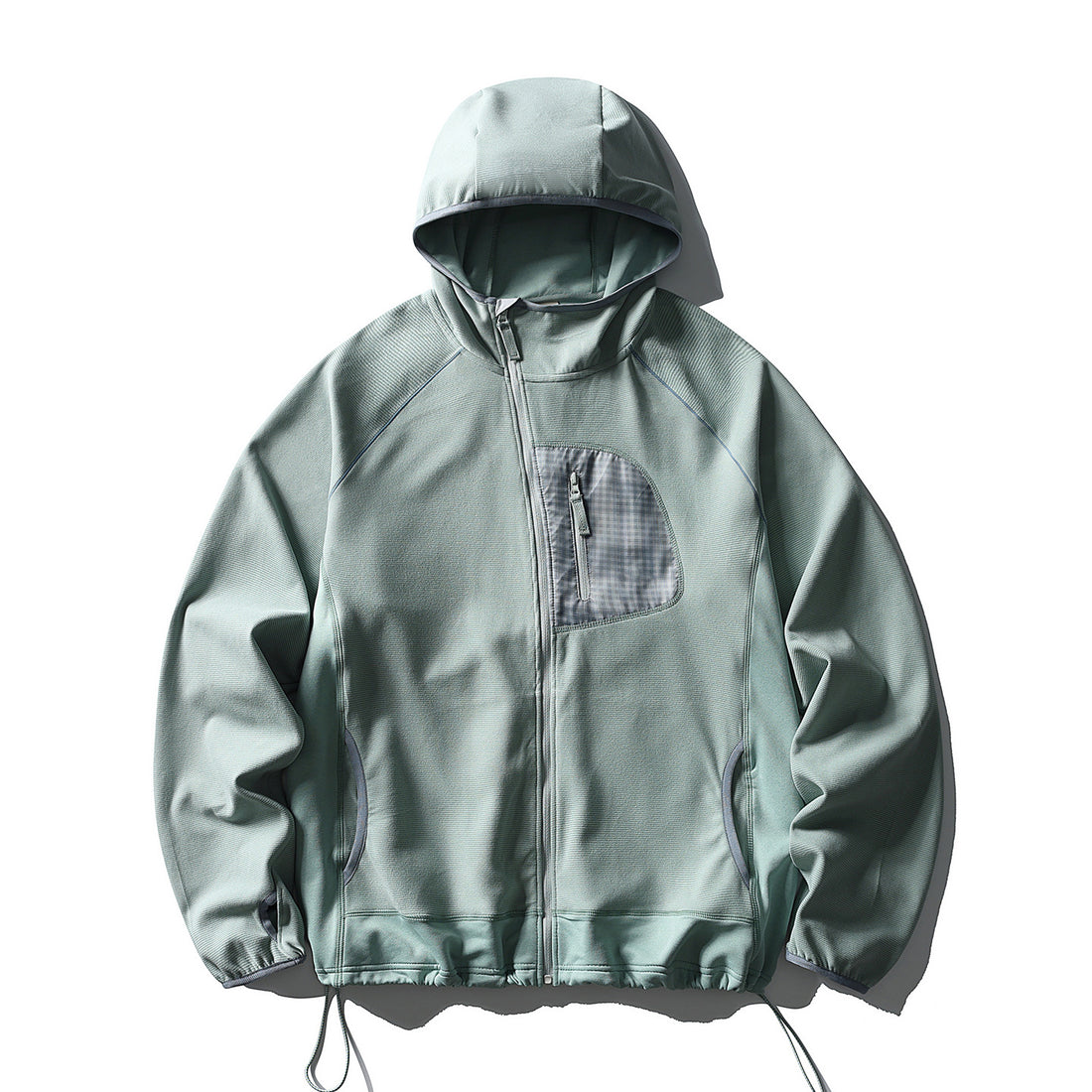 Unisex Leichte Tech-Fleece Kapuzenjacke mit Frontreißverschluss, Brust-Zip-Tasche und Kordelzugsaum Echoarchiv