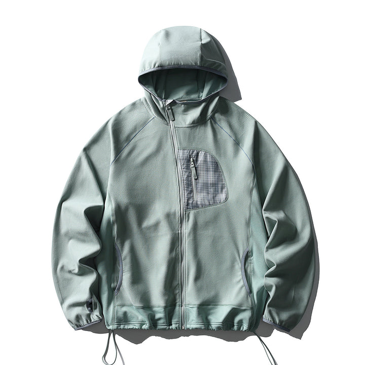 Unisex Leichte Tech-Fleece Kapuzenjacke mit Frontreißverschluss, Brust-Zip-Tasche und Kordelzugsaum Echoarchiv