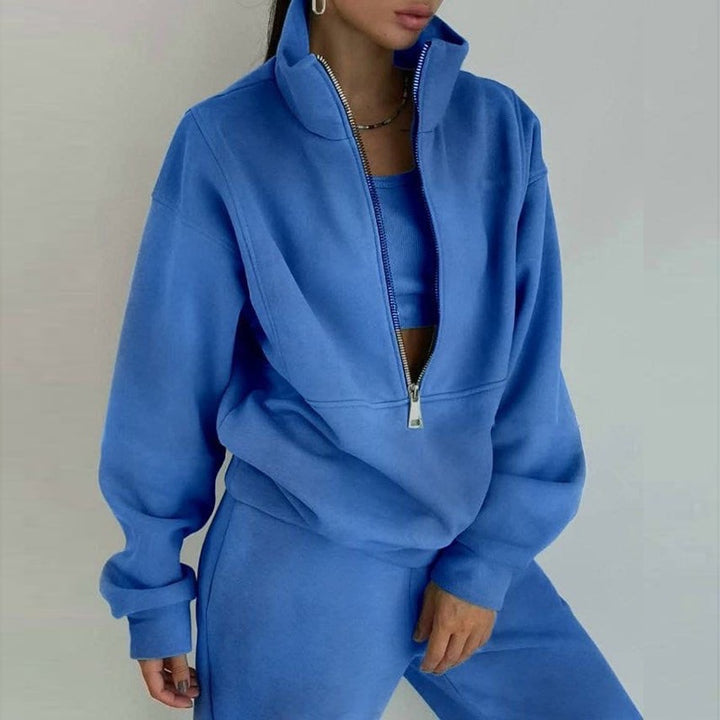 Damen nan kurzes Halbzip-Sweatshirt-und-Jogginghose-Set mit Stehkragen, oversized Schnitt und weichem French-Terry Echo Archiv
