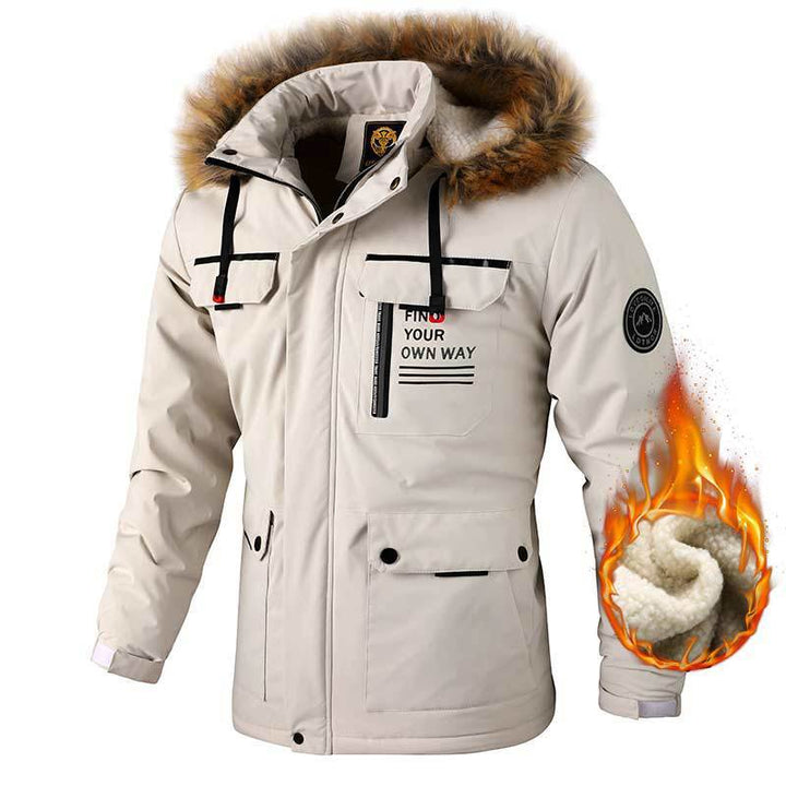 Herren nan wasserdichter Winterparka mit Teddyfutter, abnehmbarer Kunstfellkapuze und multifunktionalen Reißverschluss- und Klappentaschen Echo Archiv