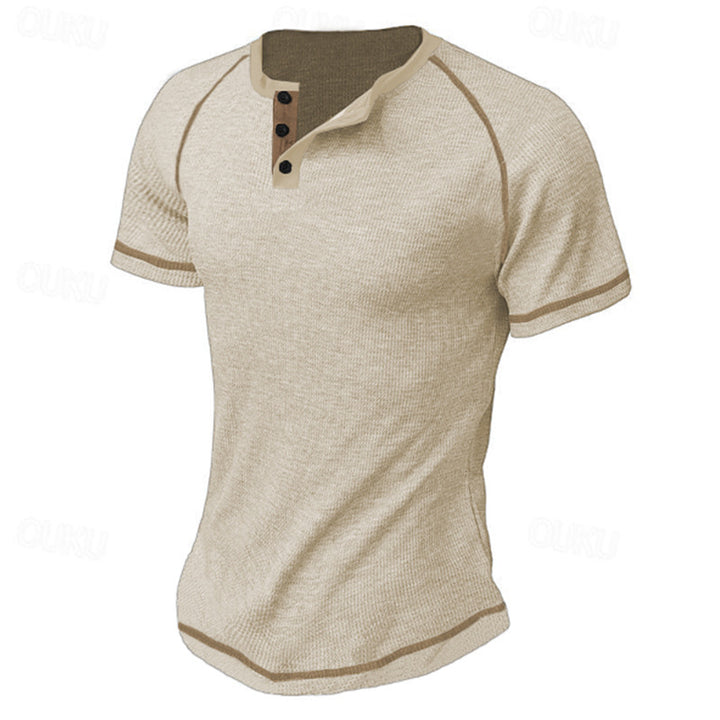 Herren Kurzarm-Henley-Shirt mit modischem Knopfdesign Echoarchiv
