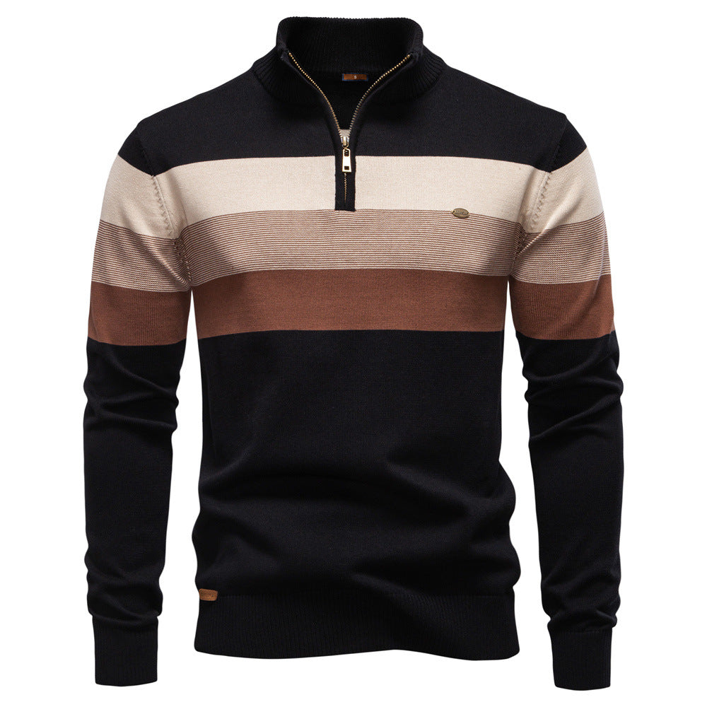 Herren Strickpullover mit modischem Stehkragen und feinen Streifen Echoarchiv