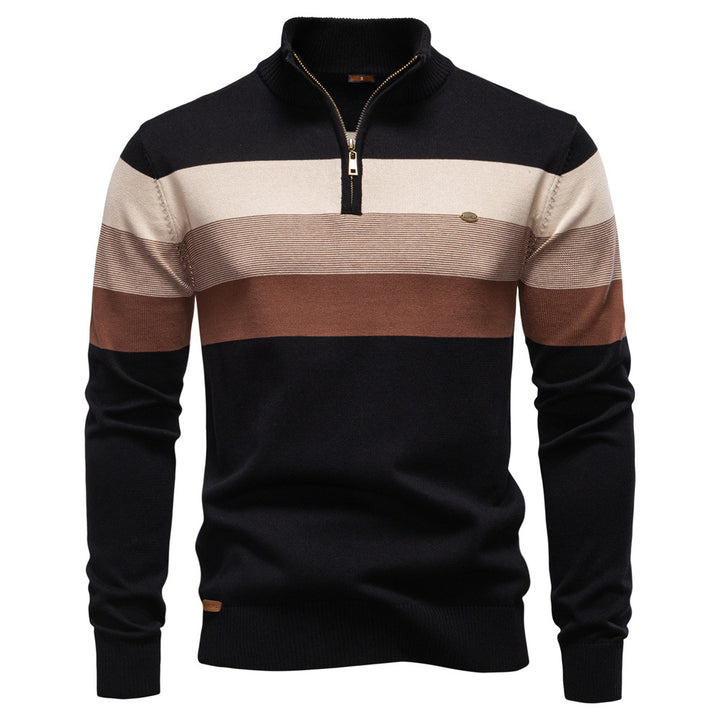 Herren Strickpullover mit modischem Stehkragen und feinen Streifen Echoarchiv