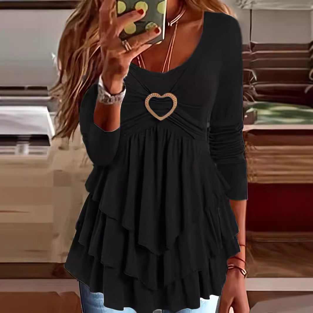 Damen Lagenlook-Tunika mit herzförmiger Zierschnalle und gerafftem Dekolleté – Avérine