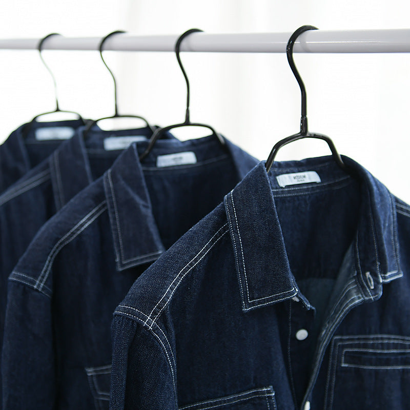 Herren Jeans-Overshirt im Worker-Stil mit doppelten Brusttaschen und kontrastierenden Ziernähten Echoarchiv