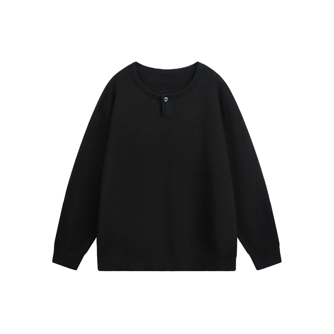 Damen Oversize-Strickpullover mit Knopfdetail am Rundhalsausschnitt Echoarchiv