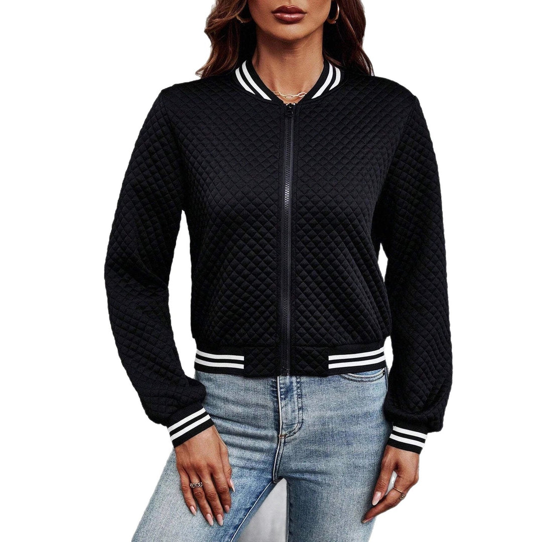 Damen Gepolsterte Bomberjacke mit Rautenstepp, Kontraststreifen und Reißverschluss – Avenza