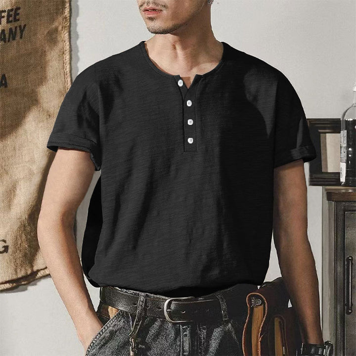 Herren hochwertiges Kurzarm-Henley-T-Shirt mit modischen Knöpfen und bequemer Passform Echoarchiv