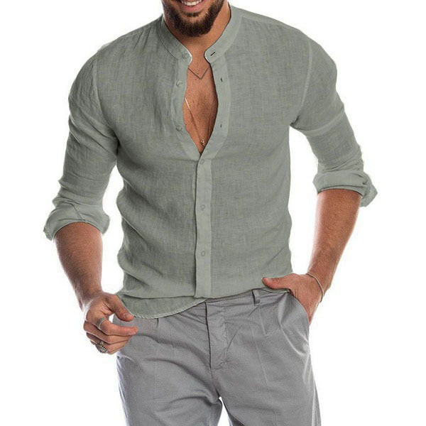 Herren Leinenhemd mit modernem Henley-Ausschnitt und Struktur Echoarchiv