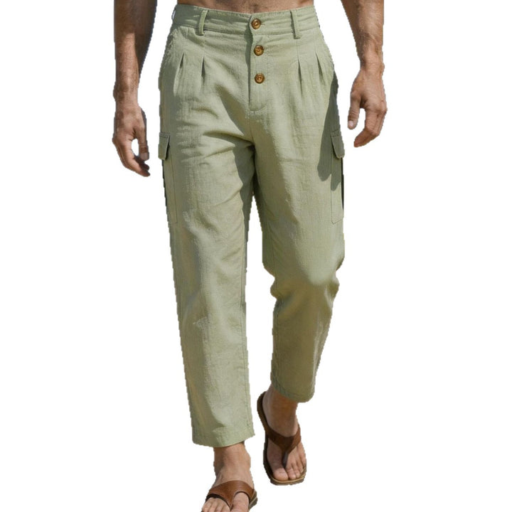 Herren Bundfalten-Cargohose mit Knopfverschluss, aufgesetzten Cargotaschen und gekürztem Bein – Bravaro