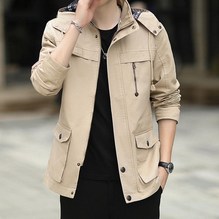 Herren leichter Canvas-Parka im Field-Style mit Kapuze und Multifunktions-Taschen Echoarchiv