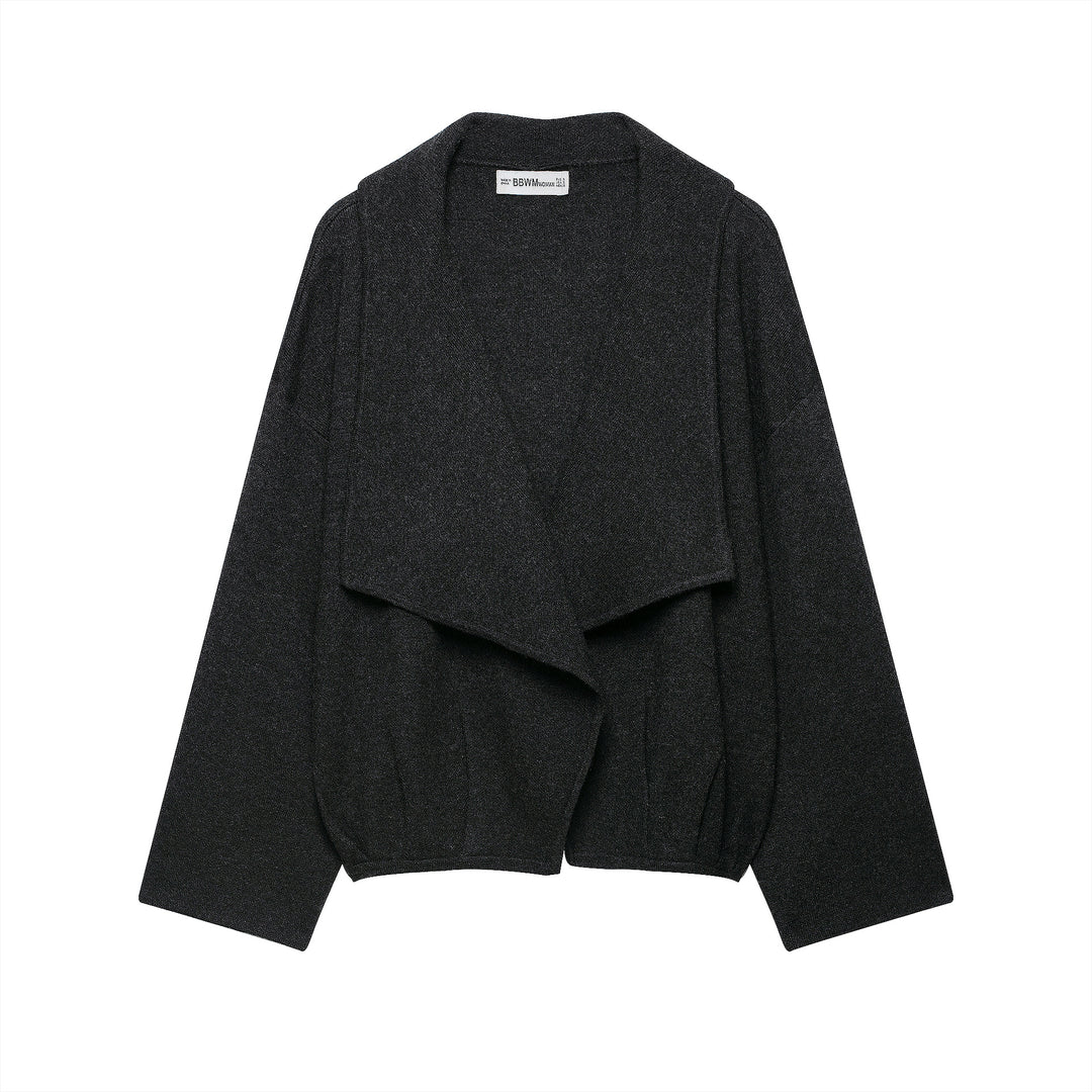 Damen Kurz geschnittener offener Wollmix-Cardigan mit großem Schalkragen und kastiger Cropped‑Silhouette Echoarchiv