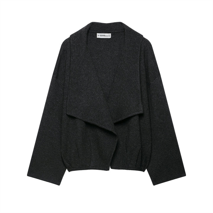 Damen Kurz geschnittener offener Wollmix-Cardigan mit großem Schalkragen und kastiger Cropped‑Silhouette Echoarchiv