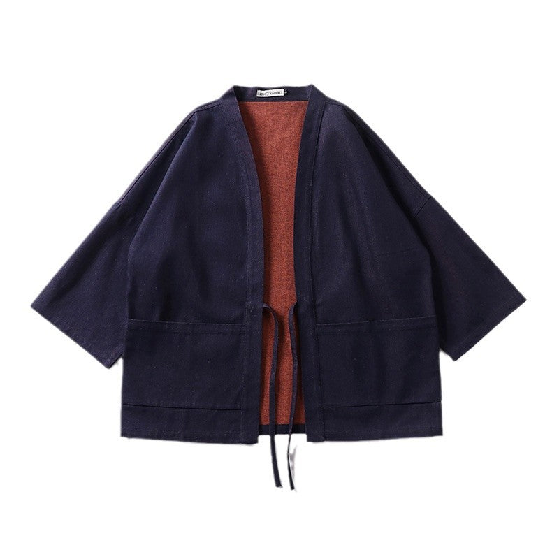 Unisex Leichte Denim-Kimono-Jacke mit kontrastfutter und Bindeband Echoarchiv